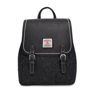 New Genuine Harris Tweed Backpack Purse Bag Black Herringbone (Scotland)